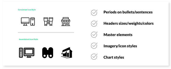 comparison between consistent icon styles and inconsistent use of icons