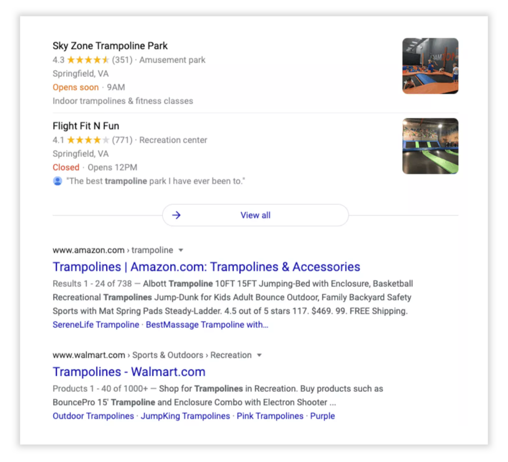 SERP for "trampoline"