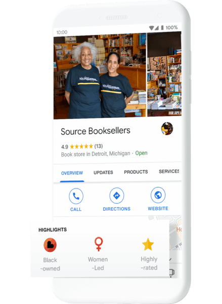 Example of how a black-, veteran-, or woman-owned business can take advantage of the highlights feature on Google My Business.