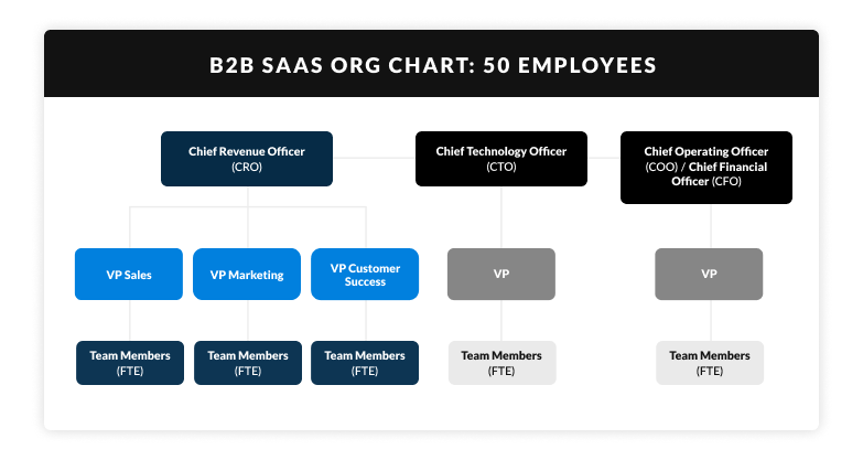 B2B SaaS org chart for a company ~50 employees