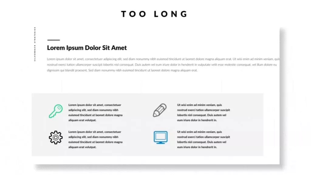 example image of a slide deck page with a copy block that is too long